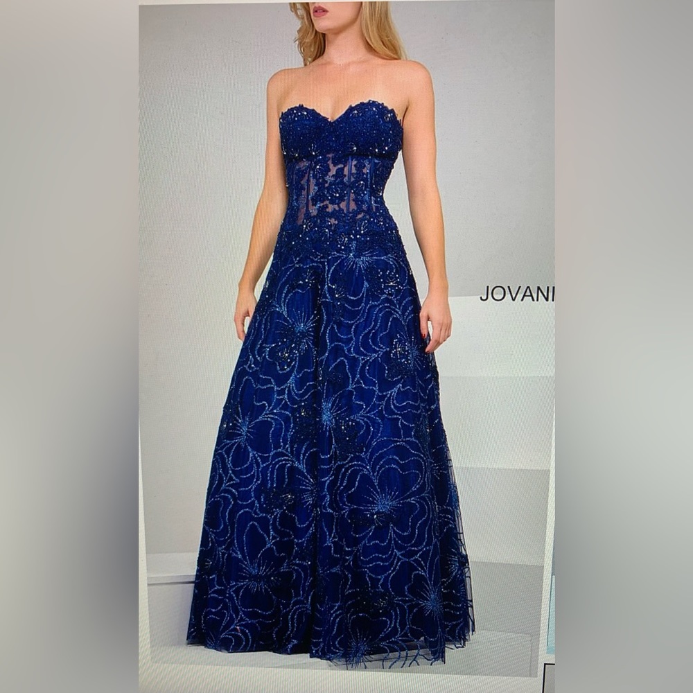 Navy Jovani Size 18 Prom Dress